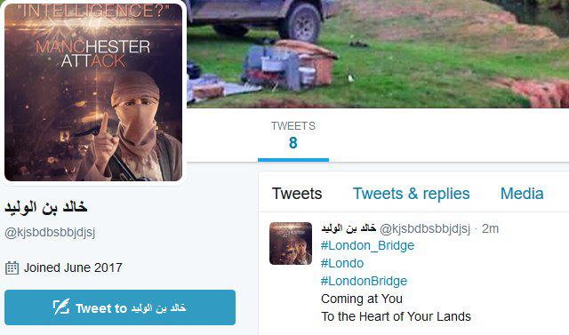 Cuenta de Twitter asociada al Estado Islámico con mensajes referentes al atentado de Londres de este mismo año.
